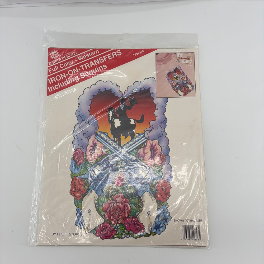 Vintage Banar Designs Western Iron On Transfer Brett Stokes Cowgirl Roses TRW358